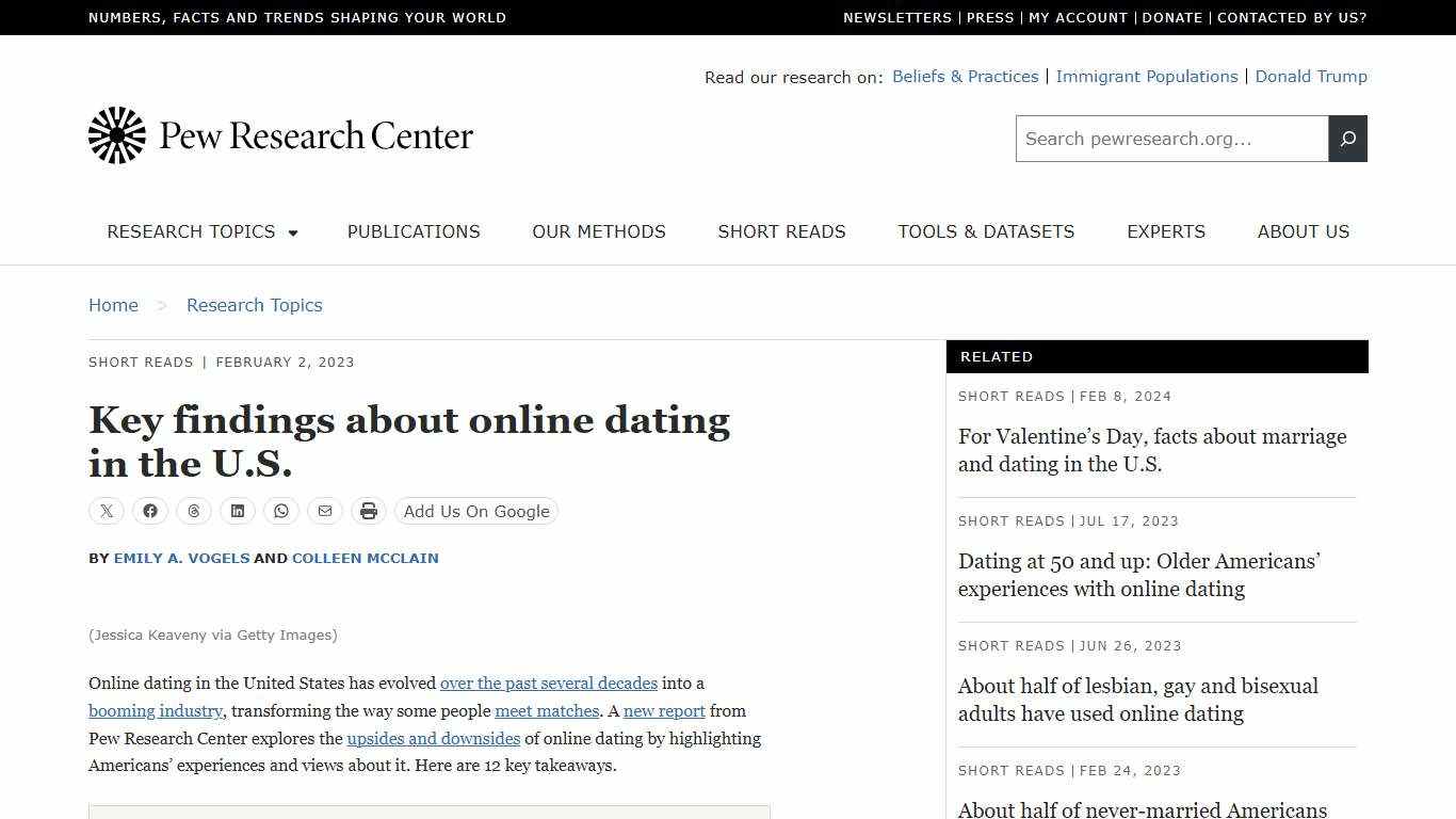 Key findings about online dating in the U.S. Pew Research Center